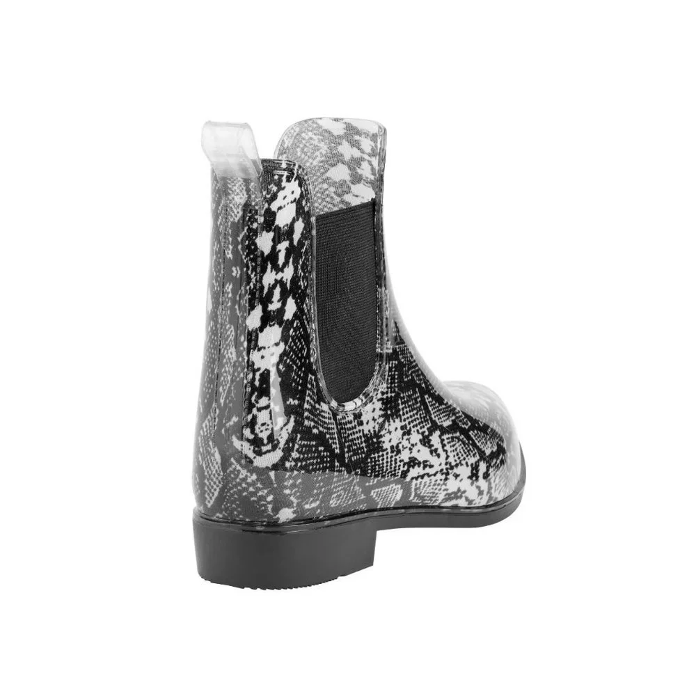 NWT Time and Tru Women's Snake Print Rain Boots – Black Ankle‎ Slip-On, Size 7